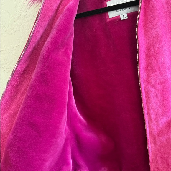 Wilsons Leather Magenta Faux Fur Trim Leather Jacket - Picture 11 of 11